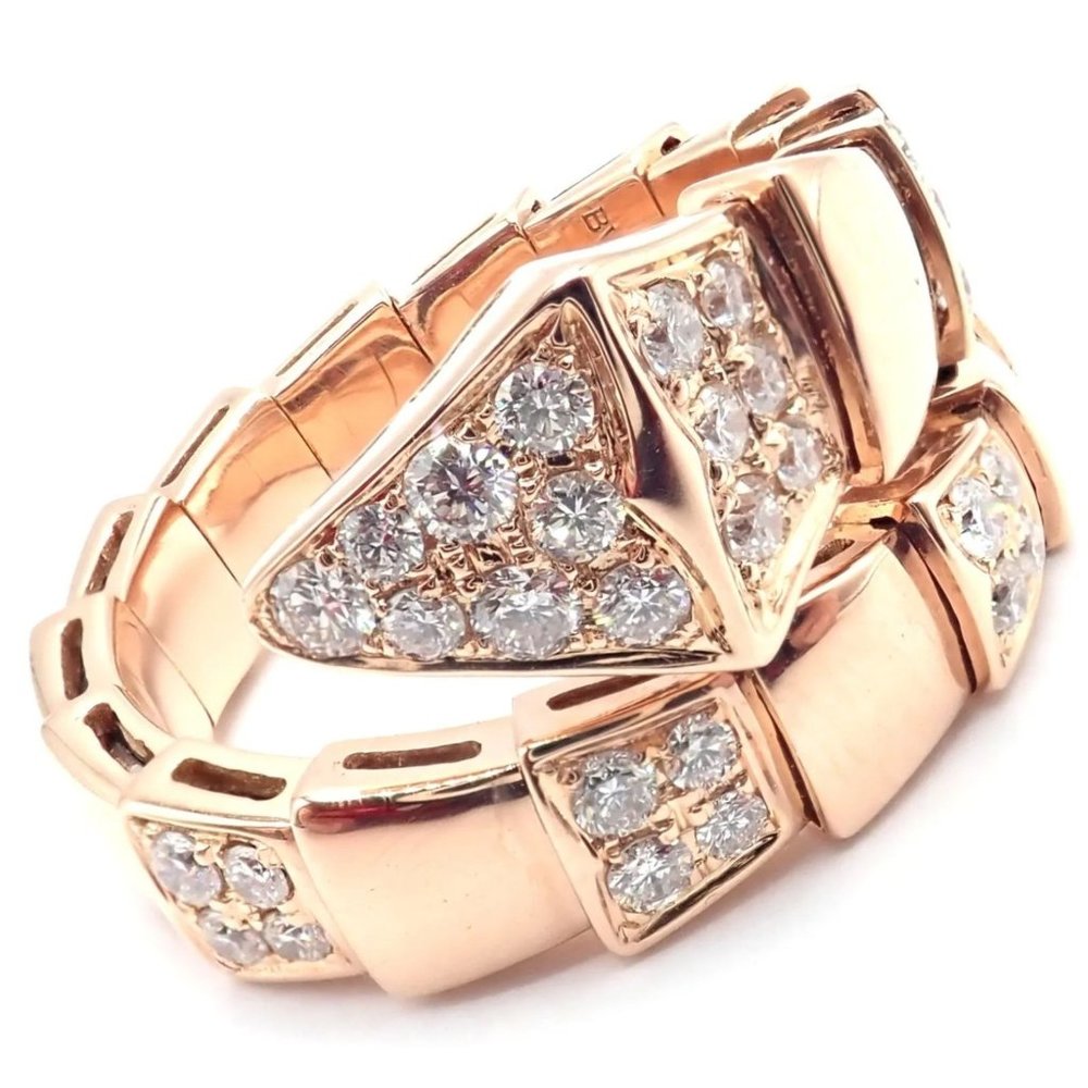 Authentic Bulgari Bvlgari Serpenti Viper 18k Rose Gold Diamond Band Ring Sz 8.75